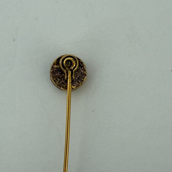 Vintage Gold Tone Stick Pin With Dark Red Oval Stone Accent - Picture 4 of 4